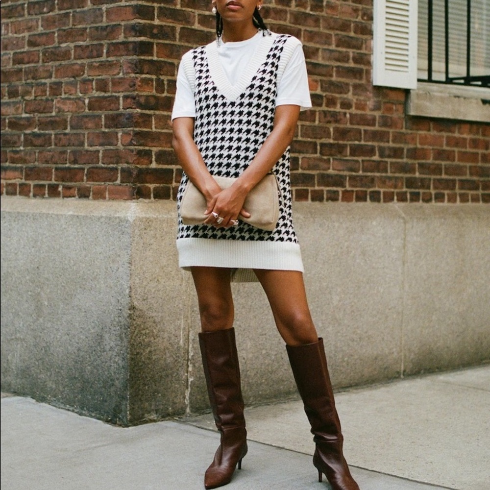 NWT A&F Sweater Vest Mini Dress - Houndstooth - Petite XS